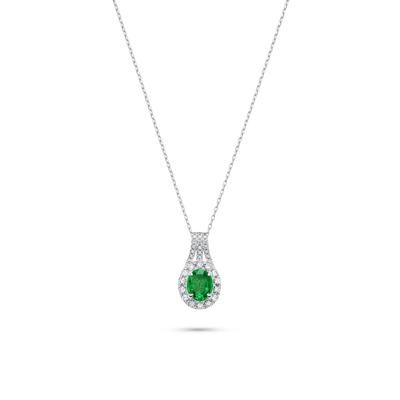 Tsavorite & Diamond Halo Pendant Necklace in 14K White Gold (1/2 ct. tw.)