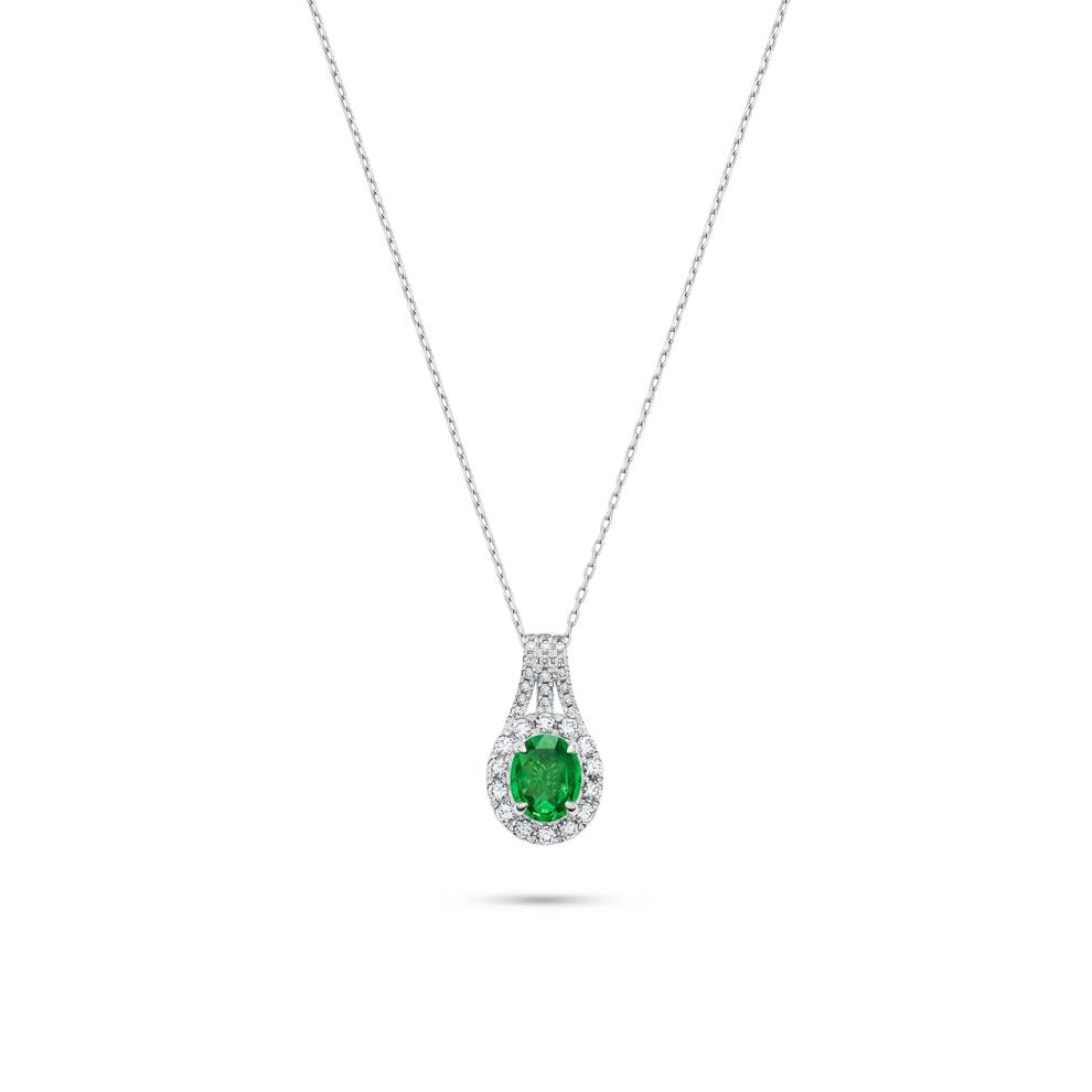 Tsavorite &amp; Diamond Halo Pendant Necklace in 14K White Gold (1/2 ct. tw.) – Image 1 of 2