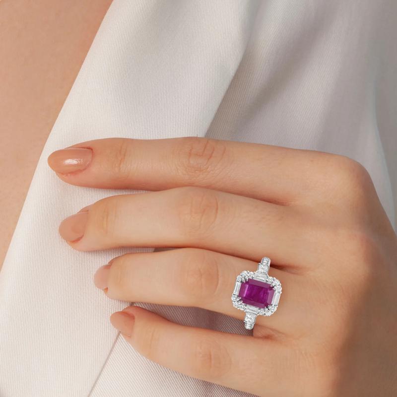 Emerald-Cut Ruby and Diamond Halo Ring in 14K White Gold &#40;3/4 ct. tw.&#41; – Image 5 of 5