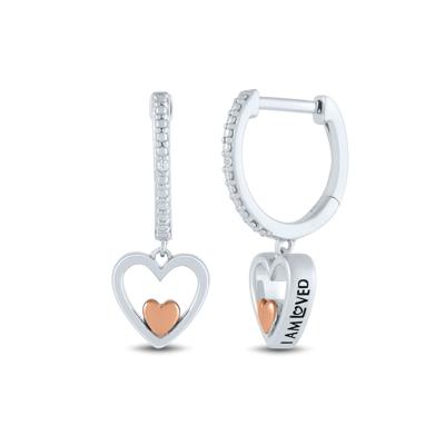 Diamond Accent Dangle Heart Huggie Earrings in Sterling Silver and 14K Rose Gold