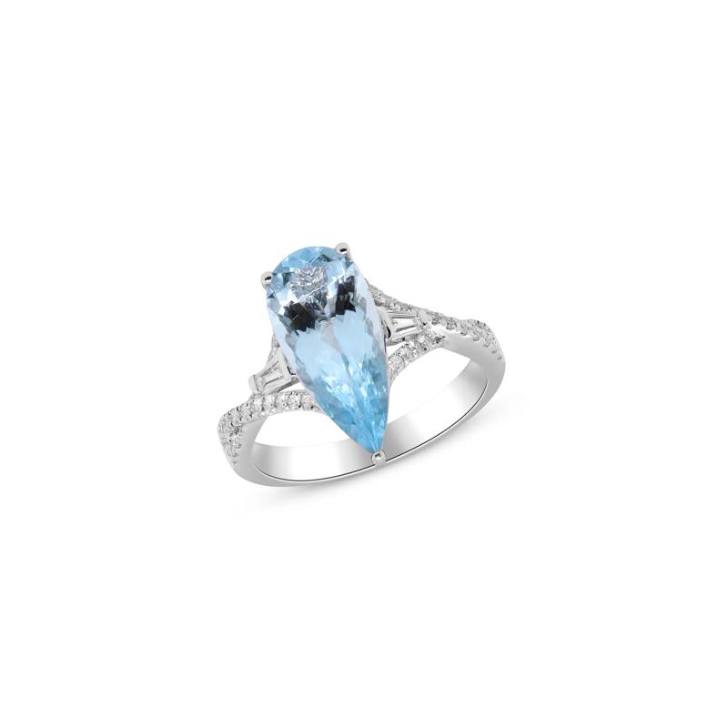 Pear-Shaped Aquamarine and Diamond Ring in 18K White Gold &#40;1/3 ct. tw.&#41; – Image 4 of 4