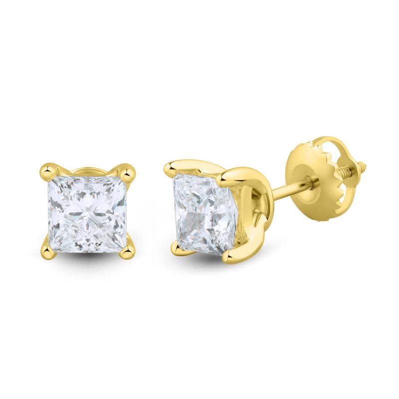 Lab Grown Diamond Stud Earrings with Princess-Cut Solitaires – Image 1 of 3