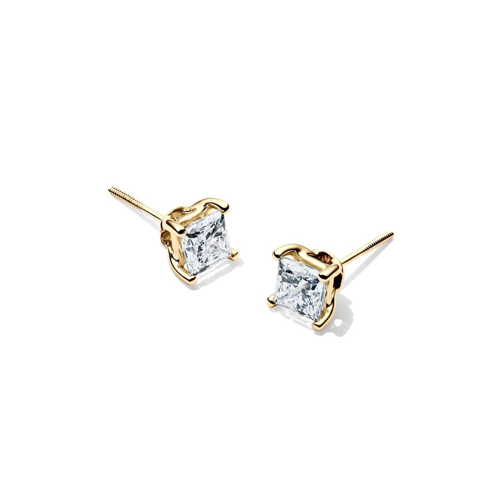 Lab Grown Diamond Princess-Cut Martini Stud Earrings in 14K Yellow Gold (1 1/2 ct. tw.) – Image 1 of 3