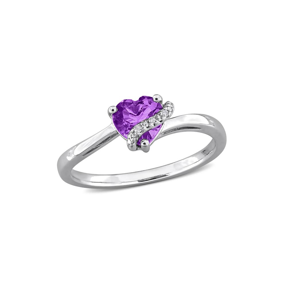 Heart-Shaped Amethyst and Diamond Accent Ring in Sterling Silver – Image 4 of 4
