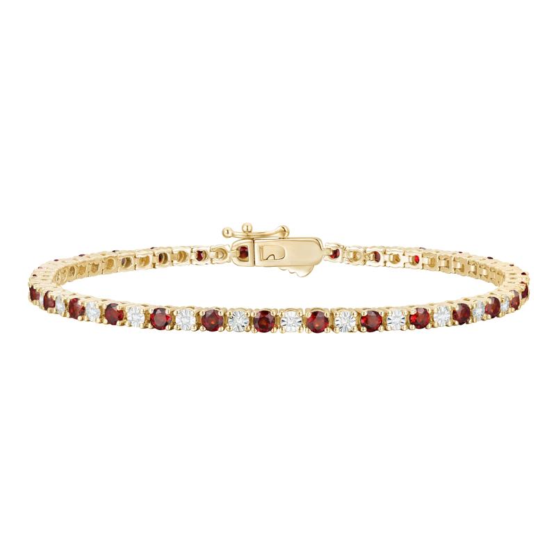 Garnet &amp; Diamond Line Bracelet in 10K Yellow Gold (1/7 ct. tw.) – Image 1 of 2