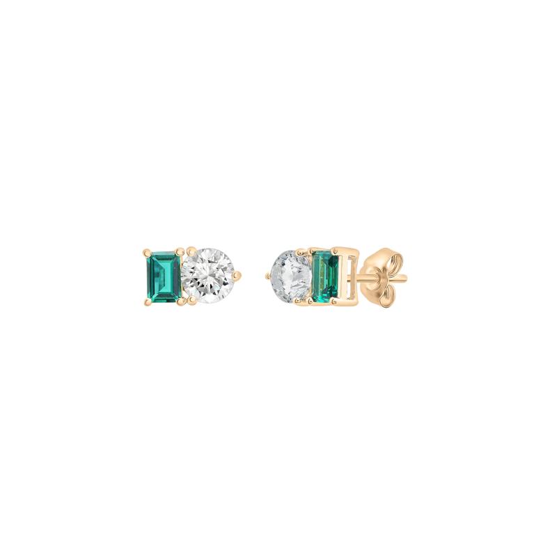 Lab-Created Emerald and Lab-Created White Sapphire Toi et Moi Two-Stone Earrings in Vermeil – Image 1 of 3