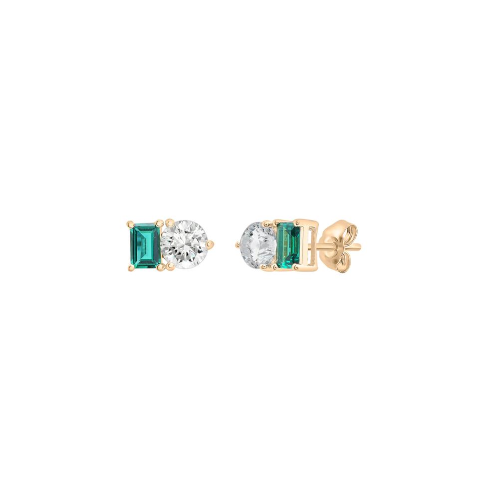Lab-Created Emerald and Lab-Created White Sapphire Toi et Moi Two-Stone Earrings in Vermeil – Image 1 of 3