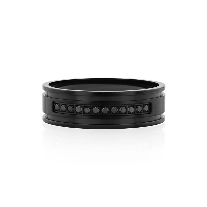 Men&#39;s Black Diamond Band in Black Stainless Steel &#40;1/7 ct. tw.&#41; – Image 1 of 3