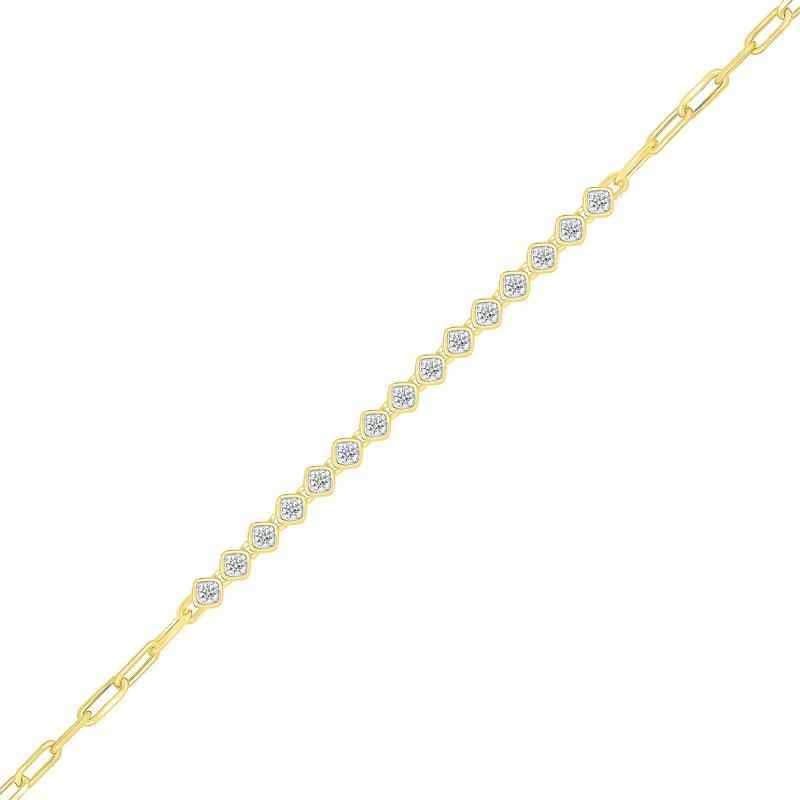 Diamond Faux Bezel Paperclip Bracelet in 10K Yellow Gold &#40;1/4 ct. tw.&#41; – Image 2 of 2