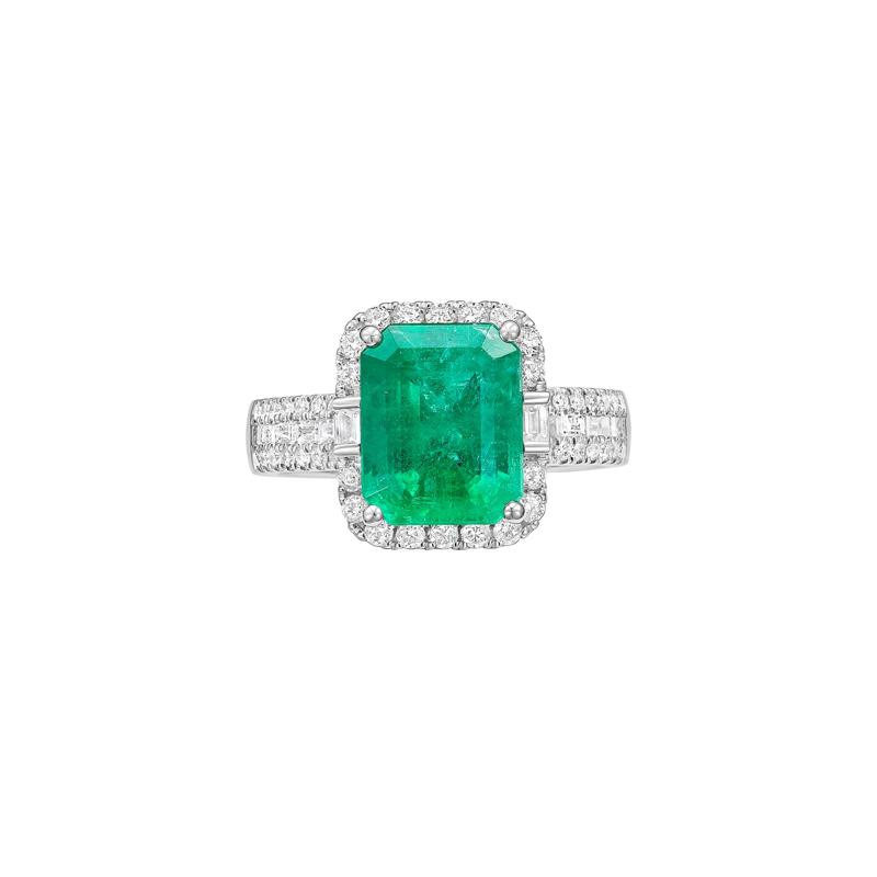 Emerald &amp; Diamond Halo Ring in 14K White Gold &#40;5/8 ct. tw.&#41; – Image 1 of 3