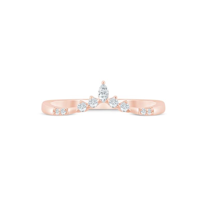 Marquise-Cut and Round Chevron Contour Band in 14K Rose Gold (1/8 ct. tw.) – Image 1 of 3