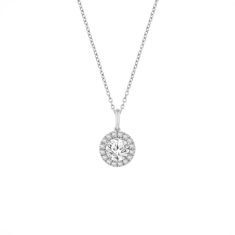 Lab Grown Diamond Round Halo Pendant in 10K White Gold &#40;1 1/4 ct. tw.&#41; – Image 1 of 2