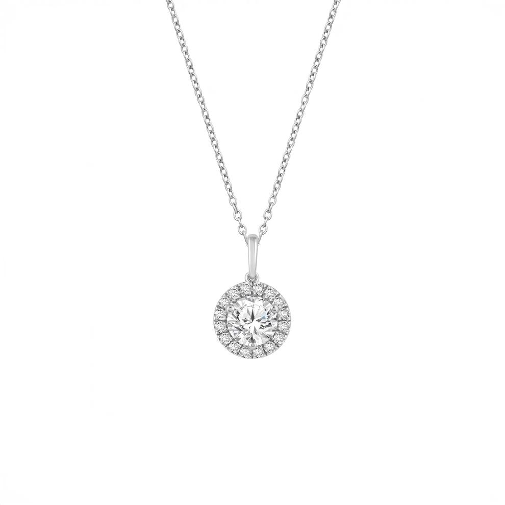 Lab Grown Diamond Round Halo Pendant in 10K White Gold (1 1/4 ct. tw.) – Image 1 of 2