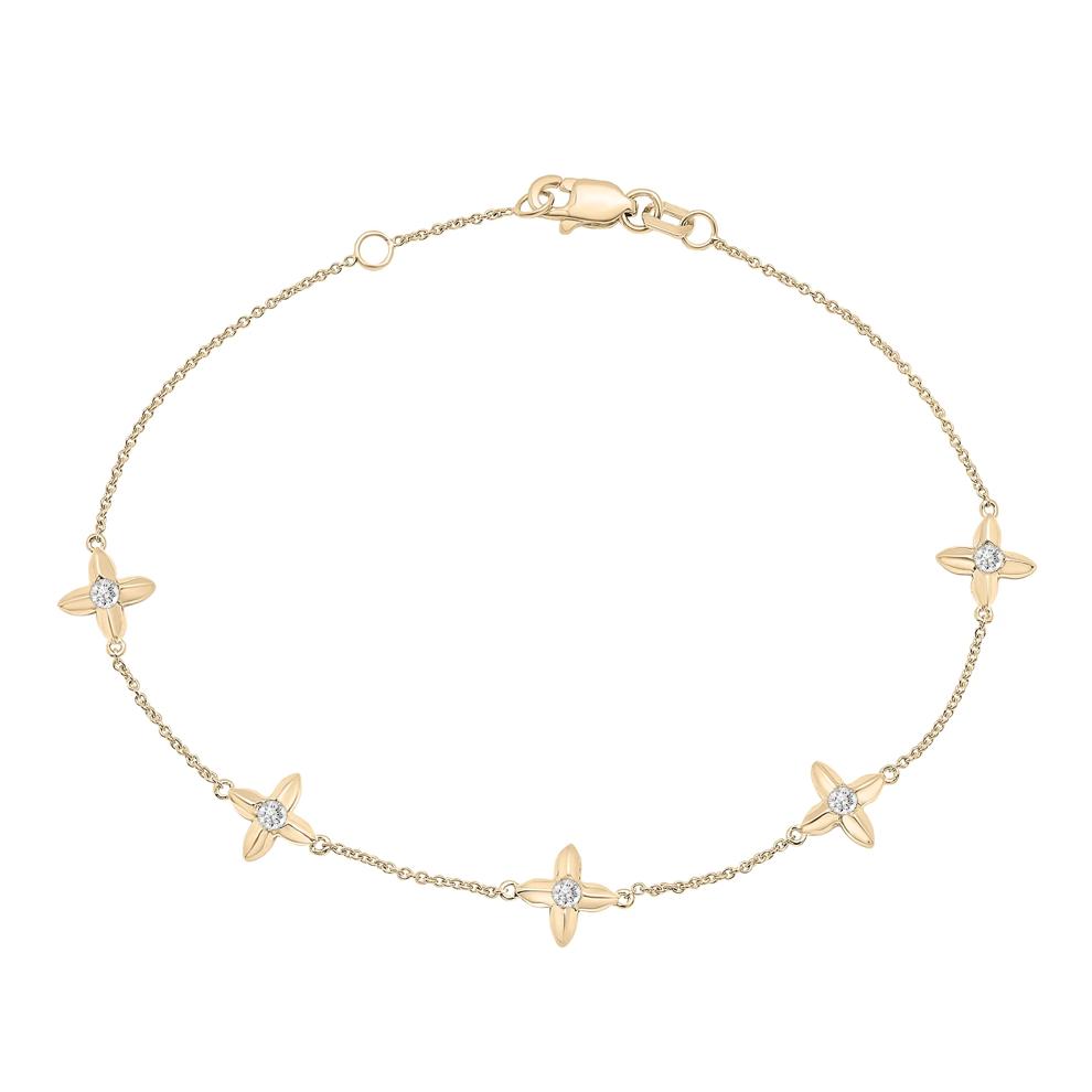 Diamond Flower Station Bracelet in 10K Yellow Gold (1/7 ct. tw.) – Image 1 of 1