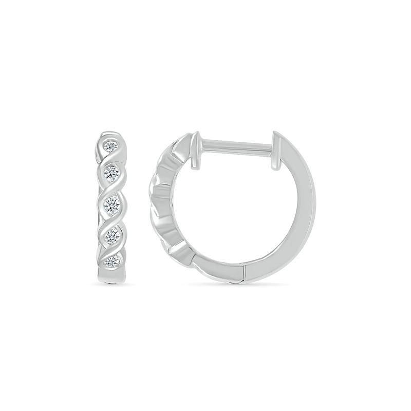 Diamond Twist Hoop Earrings in 10K White Gold &#40;1/10 ct. tw.&#41; – Image 3 of 3