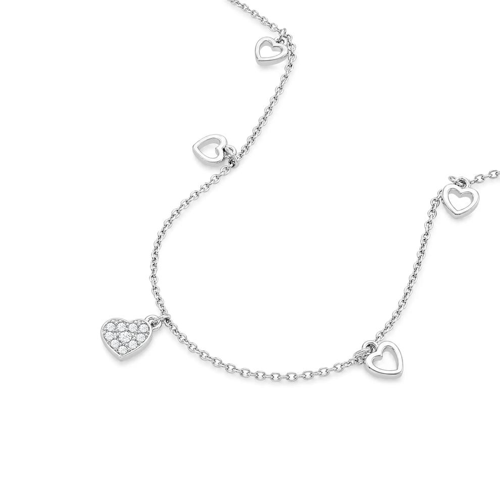 Diamond Accent Heart Station Necklace in Sterling Silver – Image 3 of 4