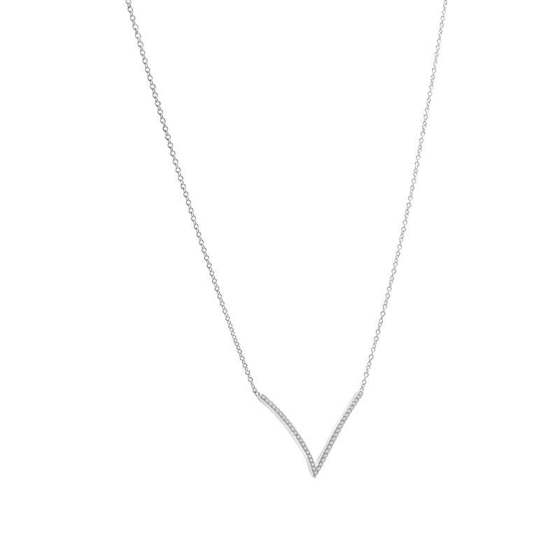 Diamond Chevron Necklace in 10K White Gold (1/7 ct. tw.) – Image 2 of 4
