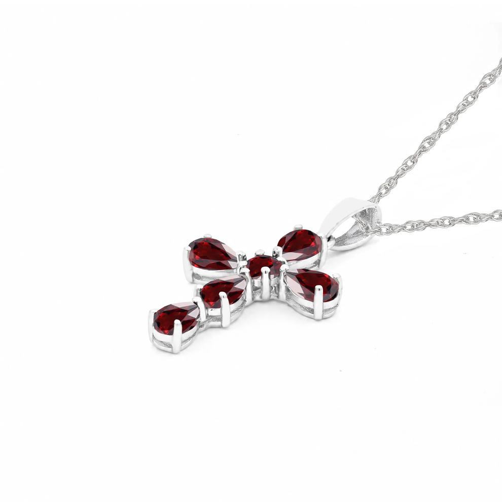 Garnet Cross Pendant Necklace in Sterling Silver – Image 4 of 4