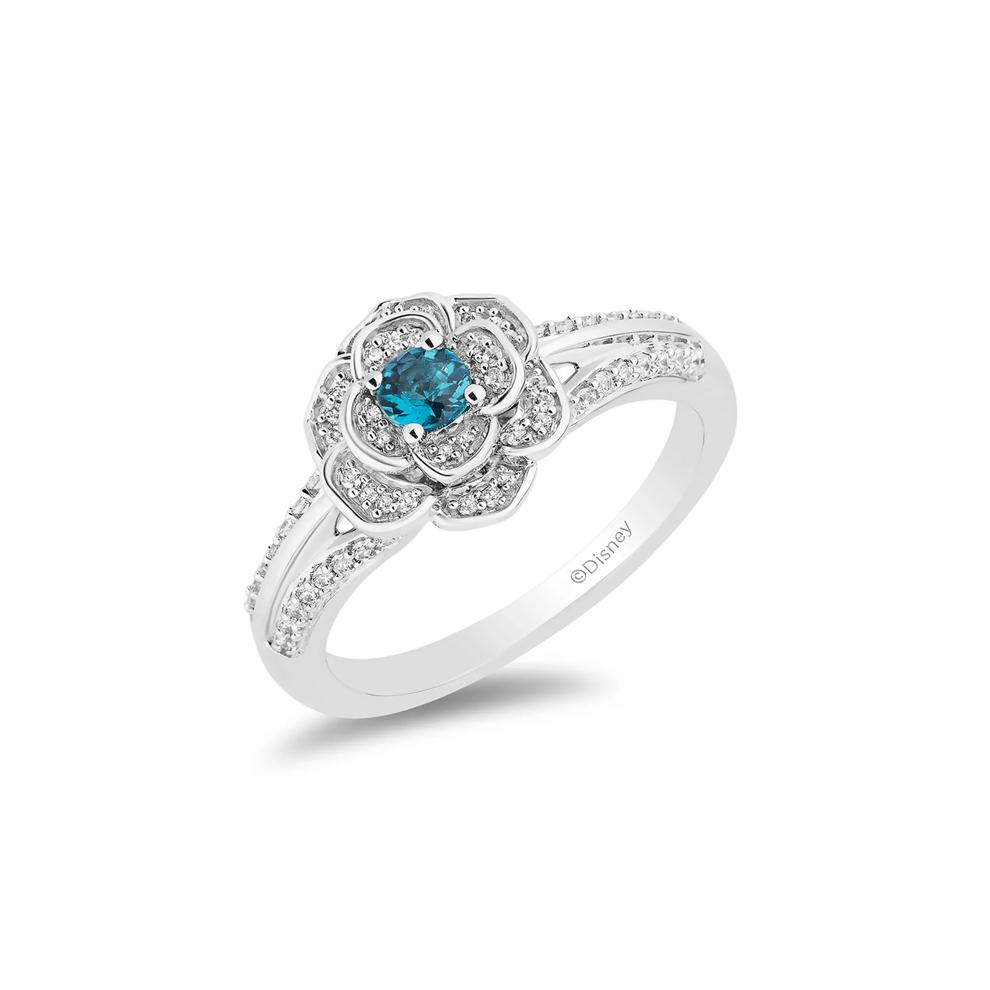 Cinderella Flower Ring with Diamond and London Blue Topaz in Sterling Silver (1/5 t. tw.) – Image 4 of 4