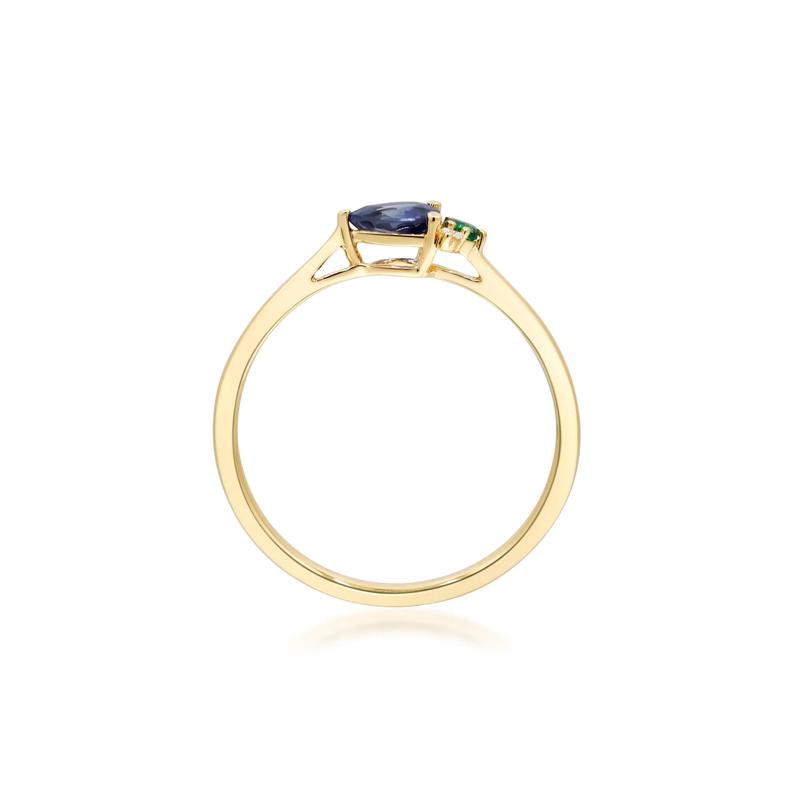 Blue Sapphire, Emerald and Diamond Ring in 10K Yellow Gold &#40;1/7 ct. tw.&#41; – Image 2 of 5