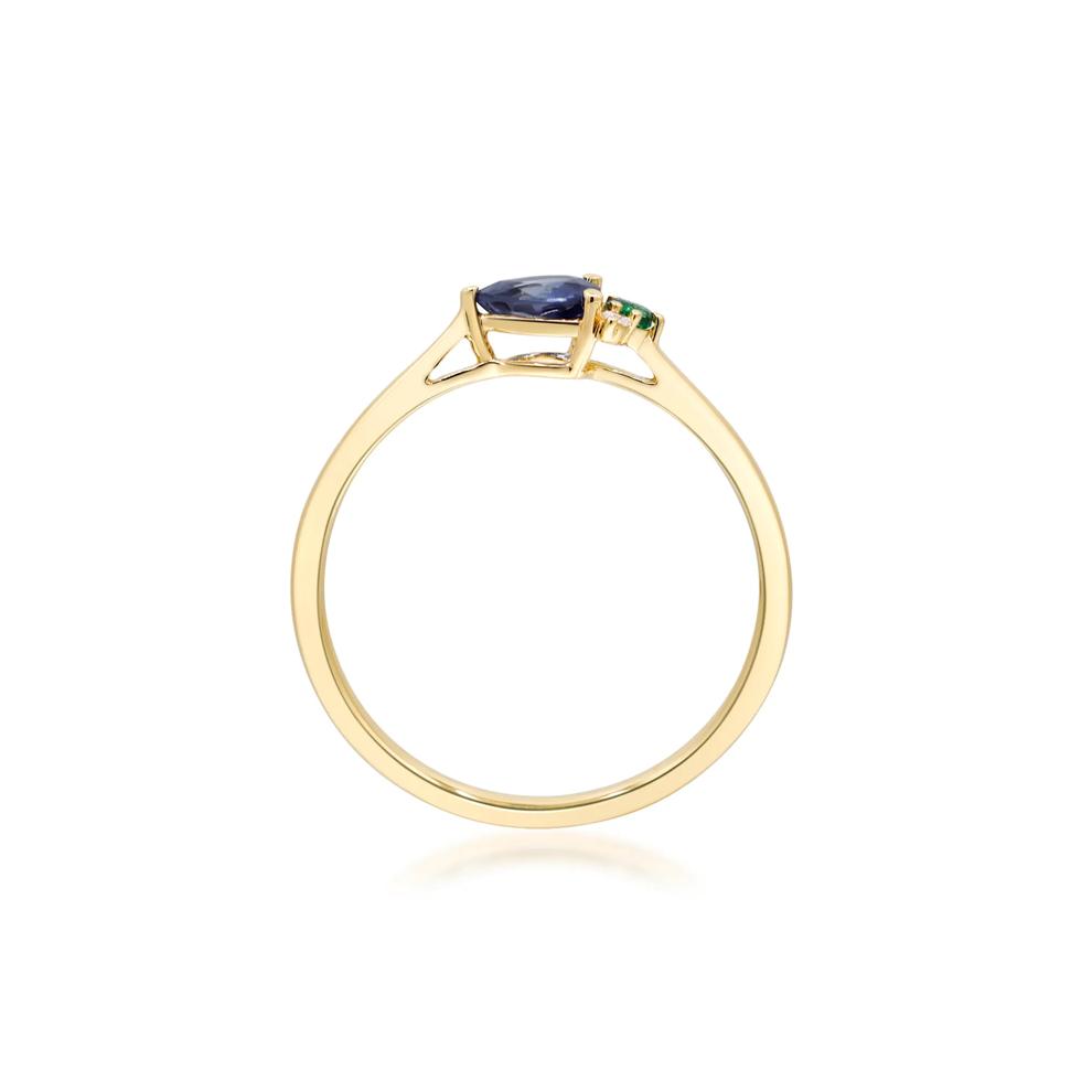 Blue Sapphire, Emerald and Diamond Ring in 10K Yellow Gold (1/7 ct. tw.) – Image 2 of 5