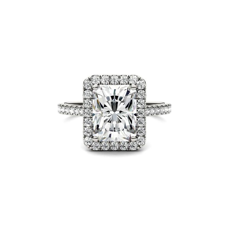 Radiant-Cut Moissanite Halo Ring in 14K White Gold (3 ct. dew) – Image 1 of 4