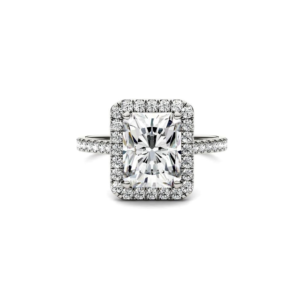 Radiant-Cut Moissanite Halo Ring in 14K White Gold (3 ct. dew) – Image 1 of 4