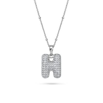 Lab-Created White Sapphire Pavé Bubble H Initial Pendant in Sterling Silver