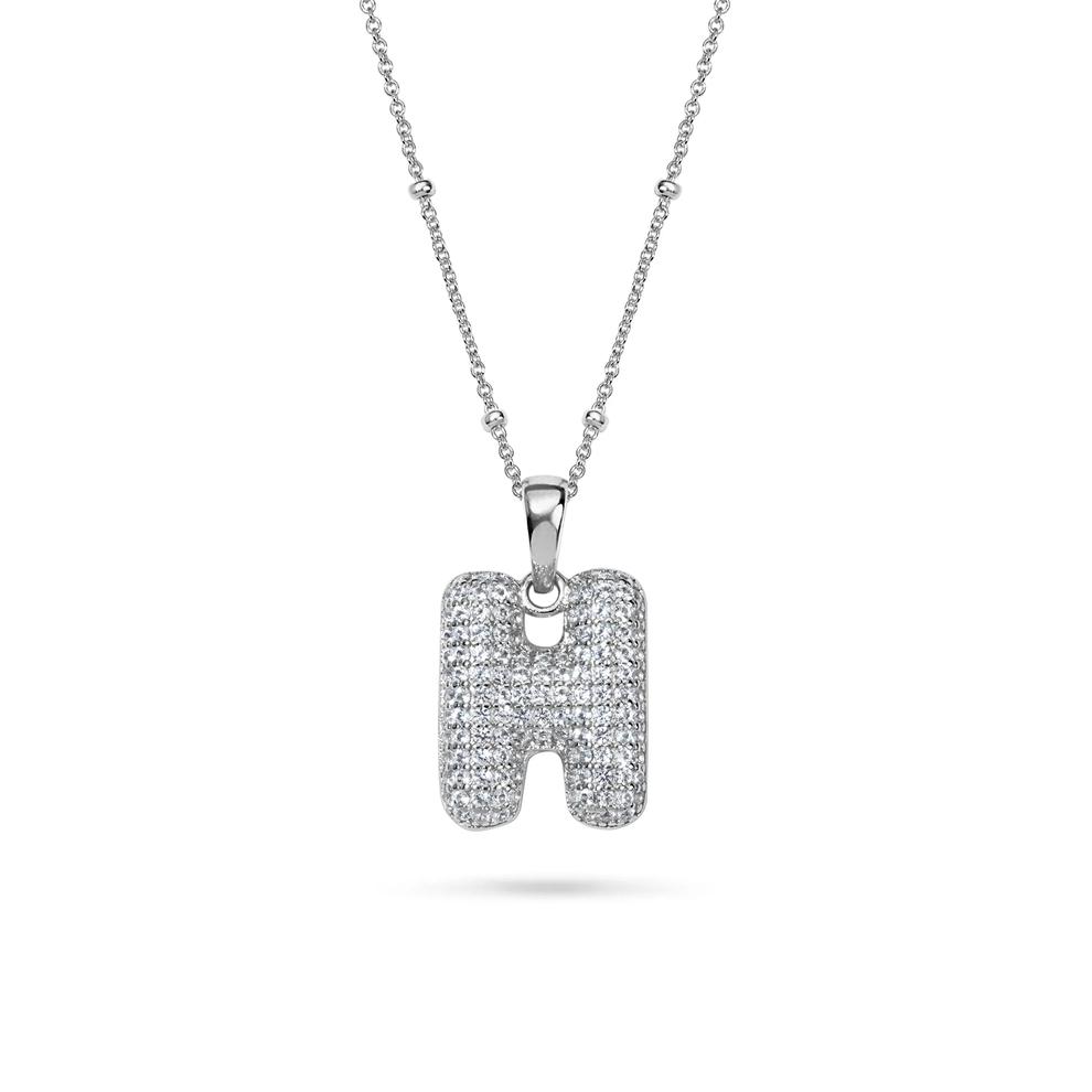 Lab-Created White Sapphire Pav&eacute; Bubble H Initial Pendant in Sterling Silver – Image 1 of 4