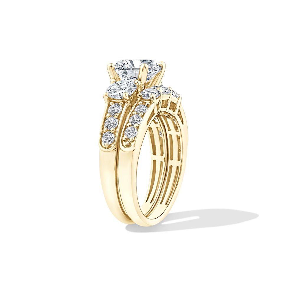 Lab Grown Diamond Round Center Three-Stone Engagement Set in 10K Yellow Gold (4 ct. tw.) – Image 3 of 6