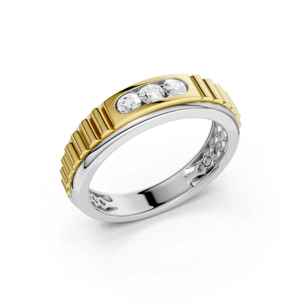 Men's Lab Grown Diamond Three-Stone Ribbed Band in 10K White &amp; Yellow Gold (1/4 ct. tw.) – Image 2 of 4