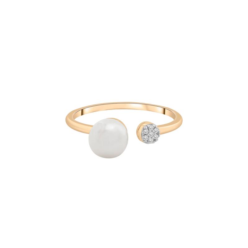 Freshwater Pearl and Diamond Acccent Open Band in 10K Yellow Gold – Image 1 of 5
