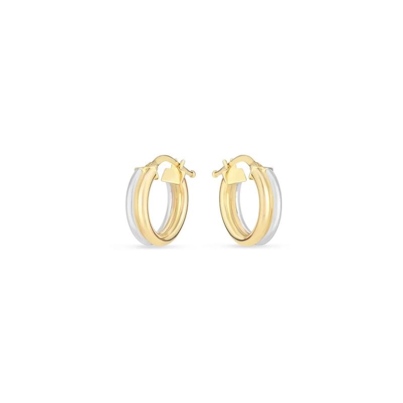 Huggie Hoop Earrings in 14K Yellow and White Gold, 15MM – Image 2 of 2