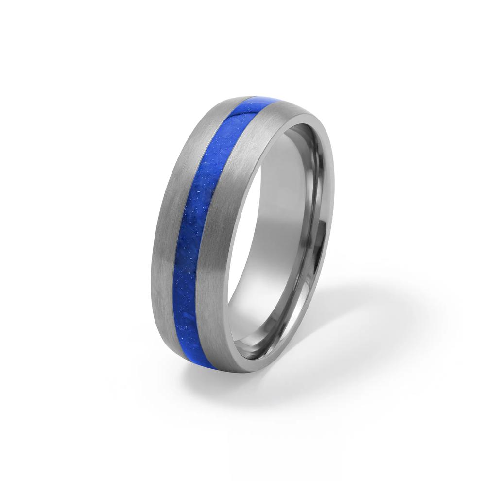 Men&rsquo;s Lapis Mosaic Inlay Wedding Ring in Tantalum, 7mm – Image 4 of 4