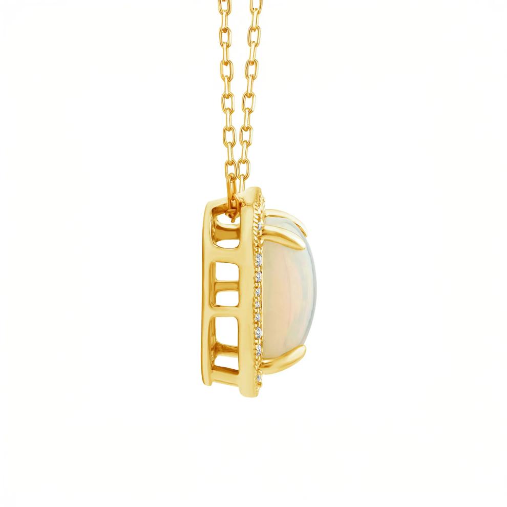 Cushion Cabochon Opal and Diamond Pendant in 10K Yellow Gold (1/10 ct. tw.) – Image 2 of 4