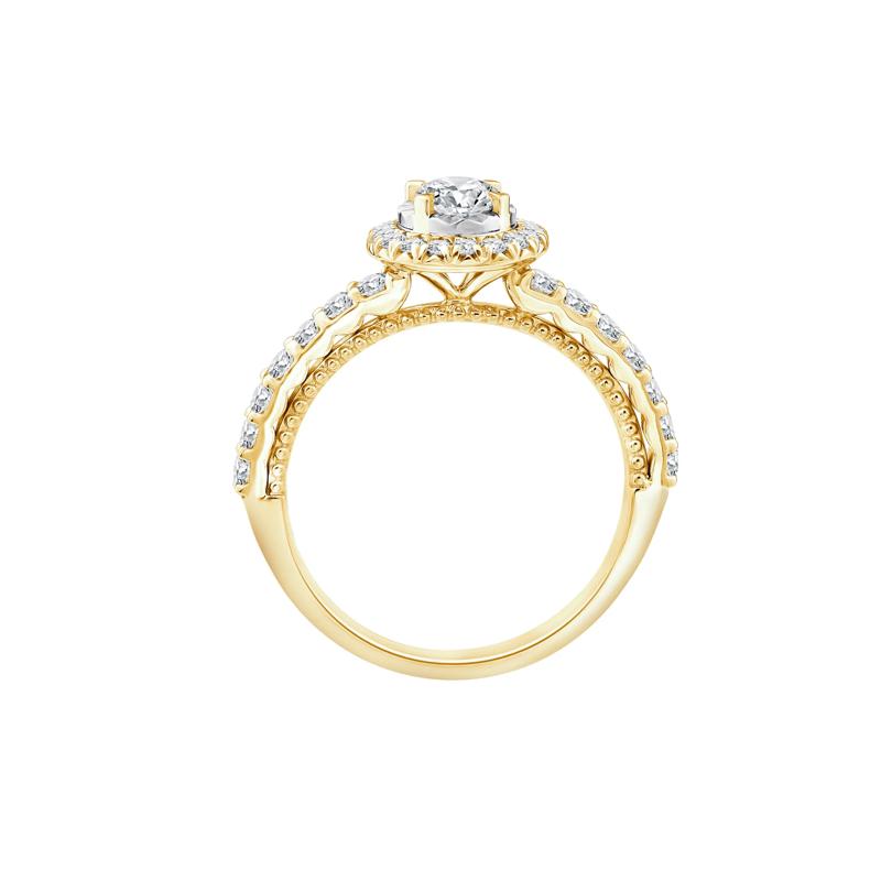 Oval Diamond Halo Engagement Ring in 10K Yellow Gold &#40;1 ct. tw.&#41; – Image 2 of 3