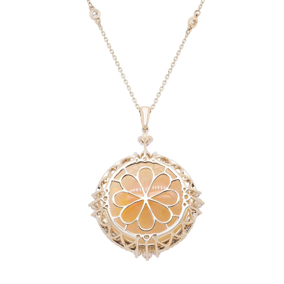 Oval Opal &amp; Diamond Halo Pendant Necklace in 14K Yellow Gold (7/8 ct. tw.) – Image 2 of 4