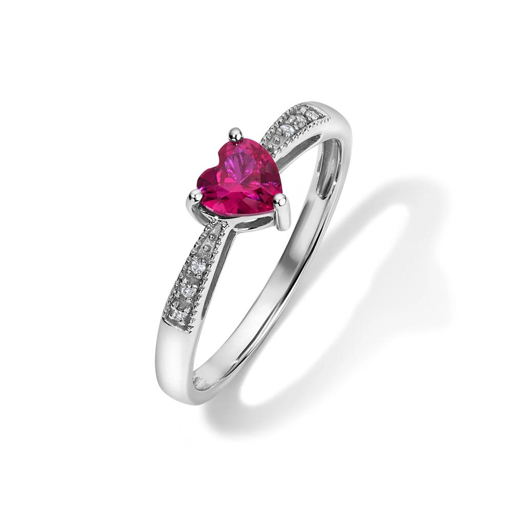 Lab-Created Ruby &amp; Lab-Created White Sapphire Heart Ring in 10K White Gold – Image 4 of 4
