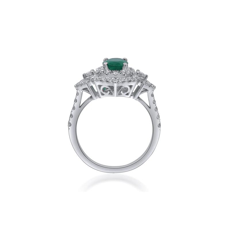 Emerald and Diamond Ornate Ring in 14K White Gold &#40;5/8 ct. tw.&#41; – Image 3 of 5