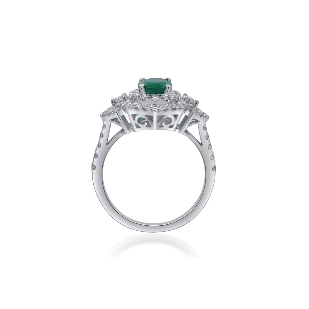Emerald and Diamond Ornate Ring in 14K White Gold (5/8 ct. tw.) – Image 3 of 5