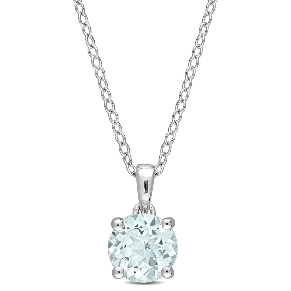 Aquamarine Solitaire Pendant in Sterling Silver  – Image 1 of 3