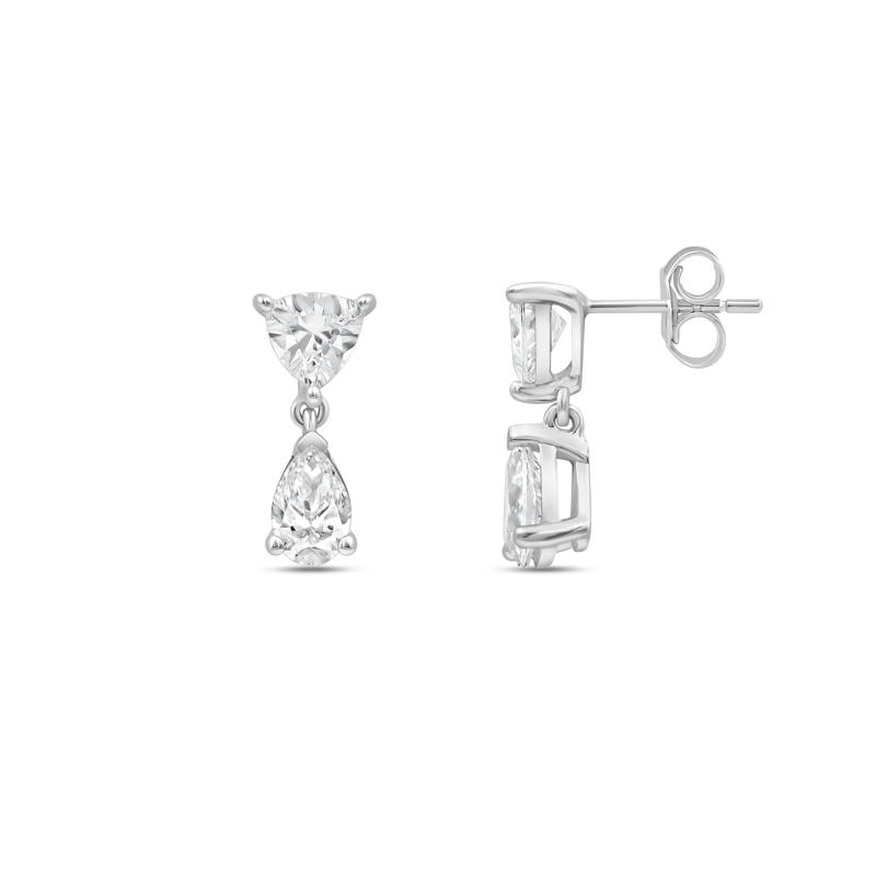 Lab Grown Diamond Trillion and Pear-Shaped Drop Earrings in 14K White Gold &#40;2 ct. tw.&#41; – Image 3 of 3