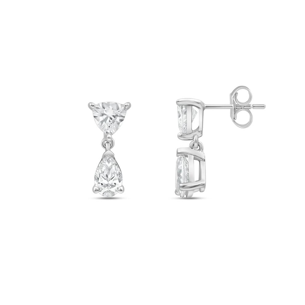 Lab Grown Diamond Trillion and Pear-Shaped Drop Earrings in 14K White Gold (2 ct. tw.) – Image 3 of 3