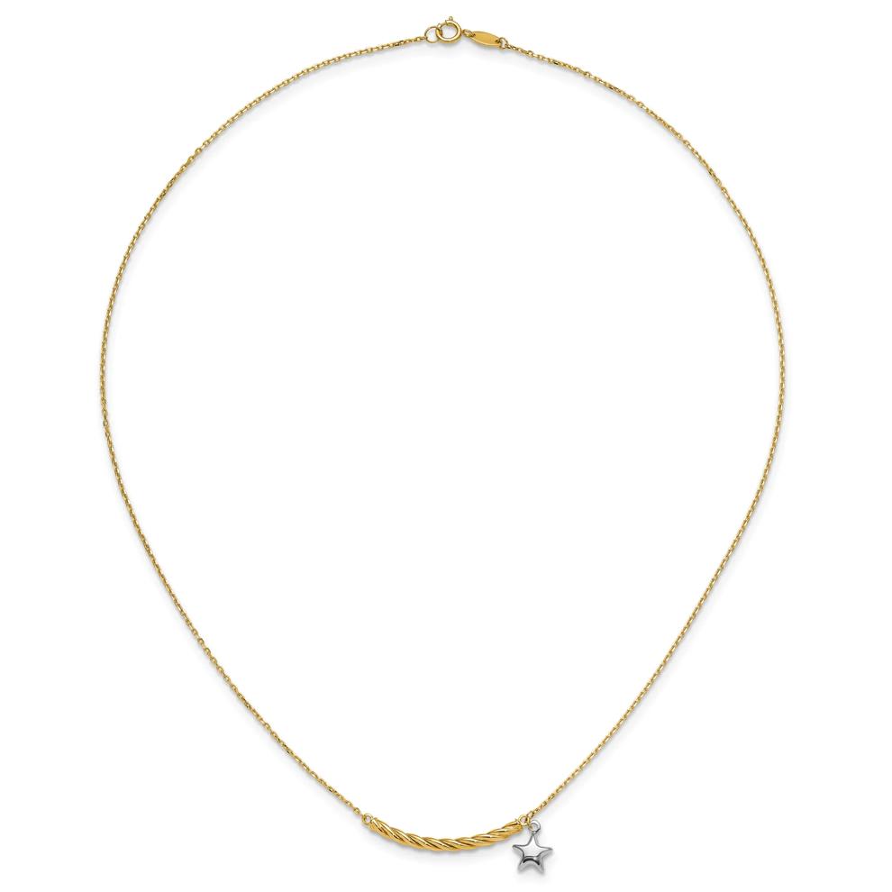 Bar Necklace With Dangling Star in 10K Yellow &amp; White Gold, 17" – Image 3 of 4