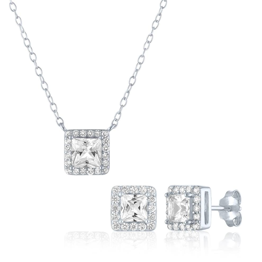 Lab-Created White Sapphire Pendant and Earring Halo Box Set in Sterling Silver – Image 1 of 4