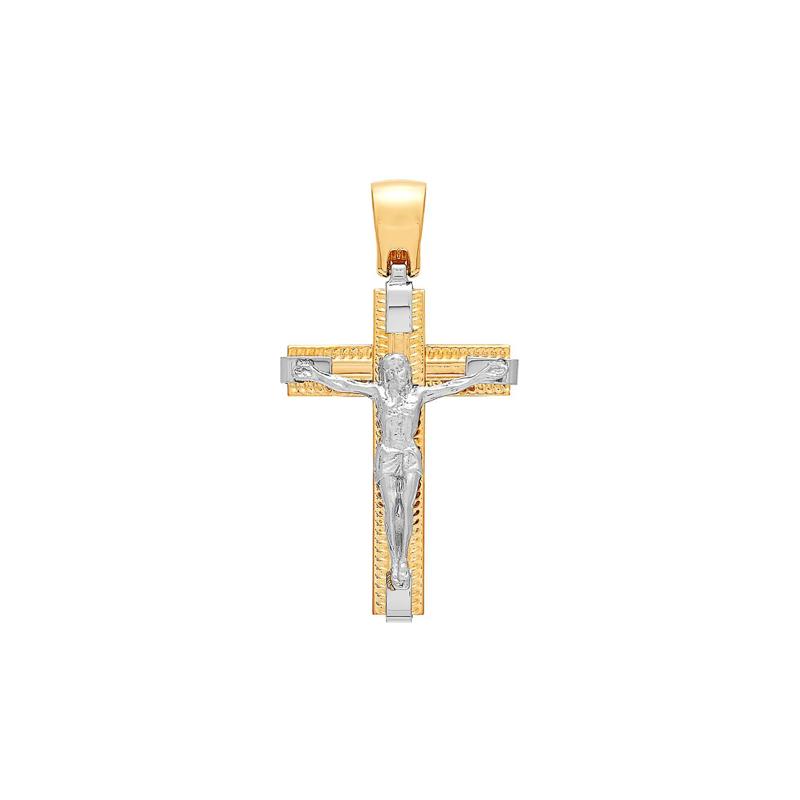 Men&#39;s Crucifix Charm in 14K White &amp; Yellow Gold – Image 1 of 2