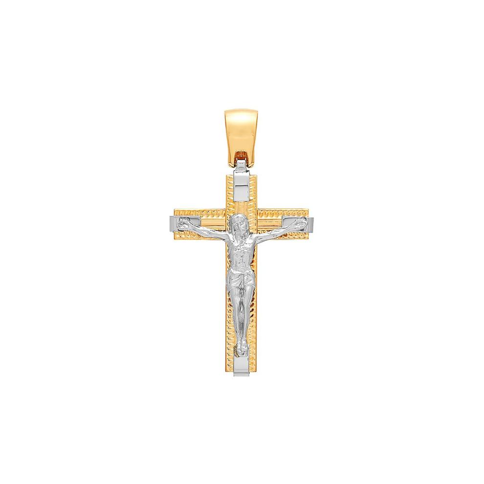 Men's Crucifix Charm in 14K White &amp; Yellow Gold – Image 1 of 2