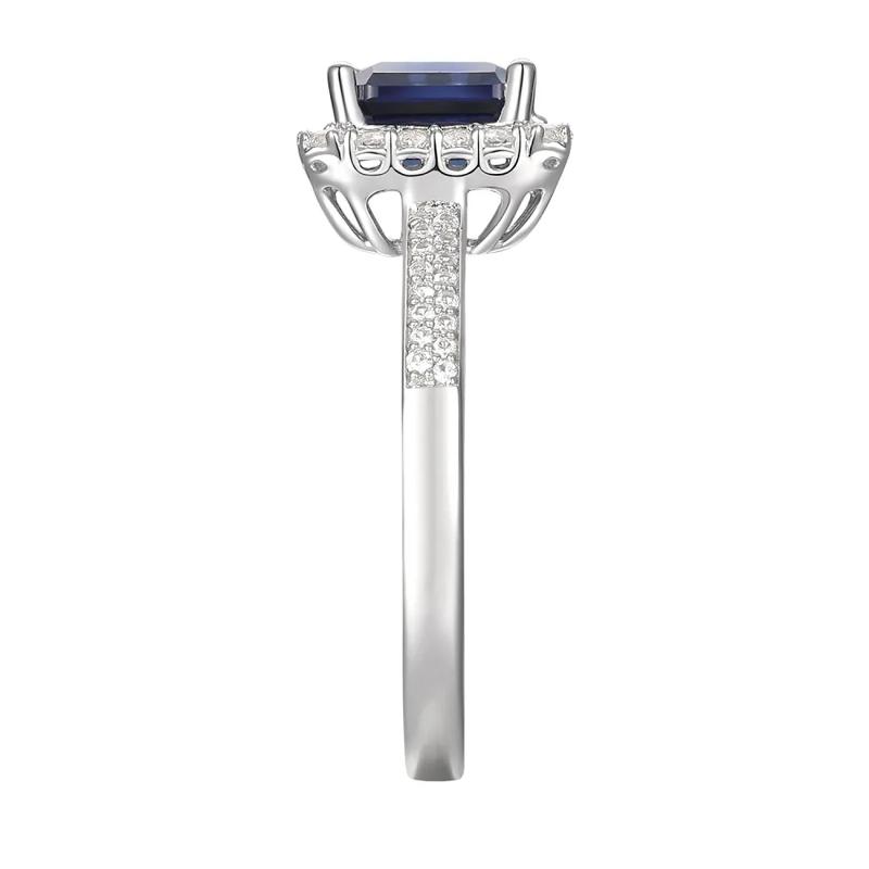 Lab Created Ceylon Sapphire Earrings, Pendant and Ring Set in Sterling Silver – Image 8 of 8