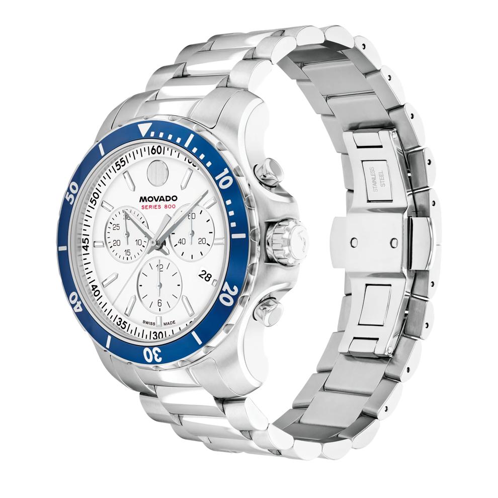 Men's Series 800 Chronograph Watch With White Dial and Stainless Steel Bracelet – Image 2 of 3
