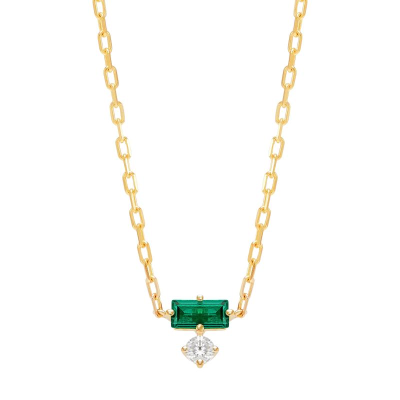 Lab Grown Diamond Accent and Lab-Created Emerald Necklace in 10K Yellow Gold – Image 1 of 3